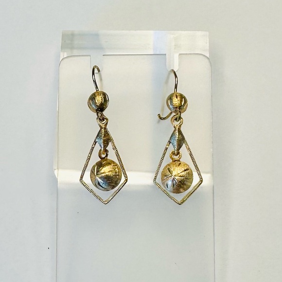 14k Yellow Gold MCM Brushed Gold Dangle Drop Earrings - Picture 1 of 7